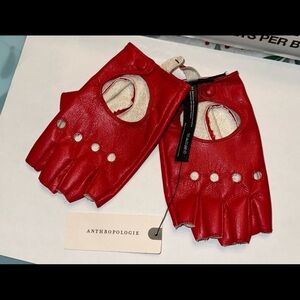 Anthropologie Bold Red Fingerless Leather Gloves